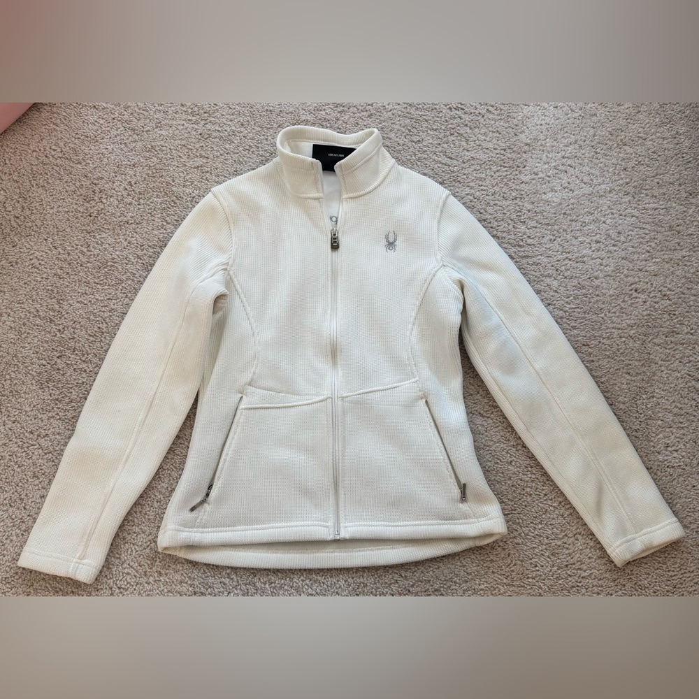 Spyder womens white full zip up ribbed knit core base layer size medium
